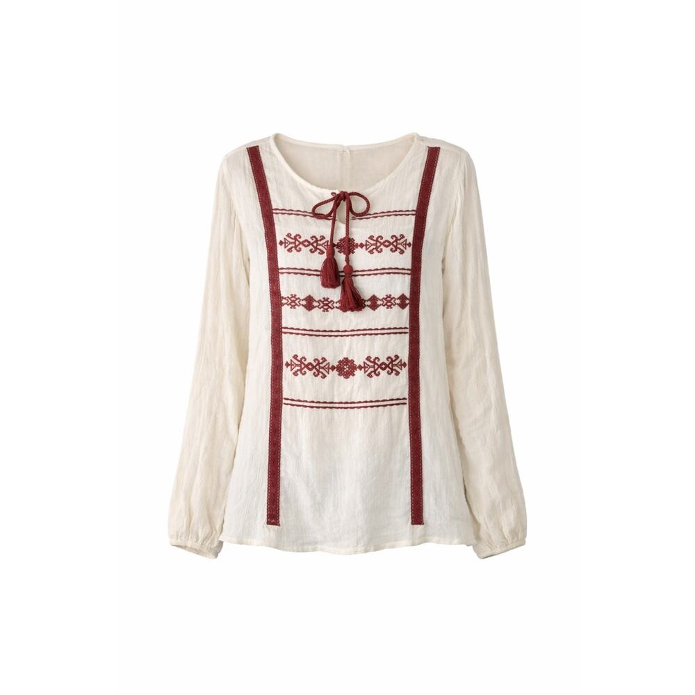 Clover Scout Womens S 32" Chest Boho Embroidered Peasant Top Tassels Flowy